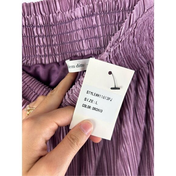 NWT Idem Ditto High Waisted Pleated Satin Palazzo Pants Wide Leg, Size L Orchid - Picture 5 of 10